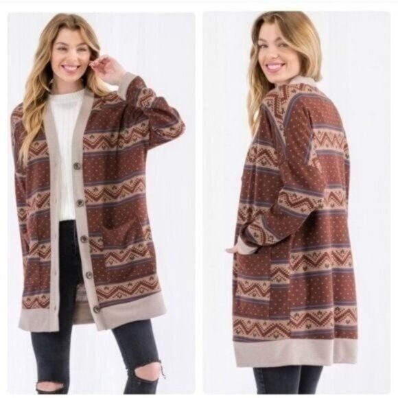 WESTERN/AZTEC PRINT CARDIGAN-NEW- - Picture 1 of 6